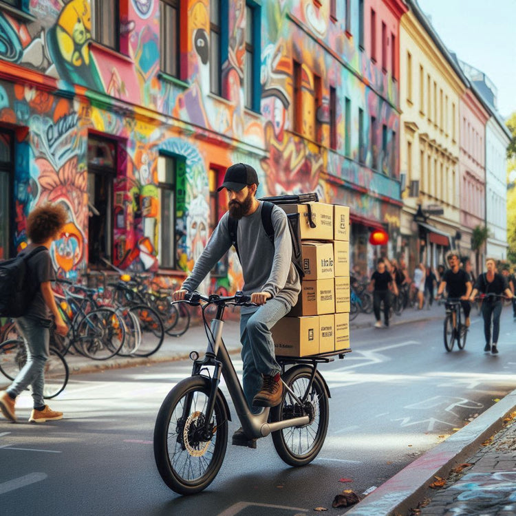 Cargo Electric Bikes collection banner showcasing durable long-tail and front-load e-bikes designed for hauling groceries, kids, and everyday gear.