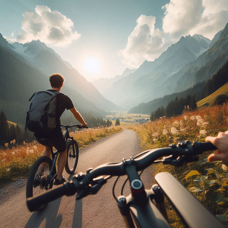 Mountain E-Bikes collection banner featuring rugged electric mountain bikes designed for off-road trails and steep climbs.