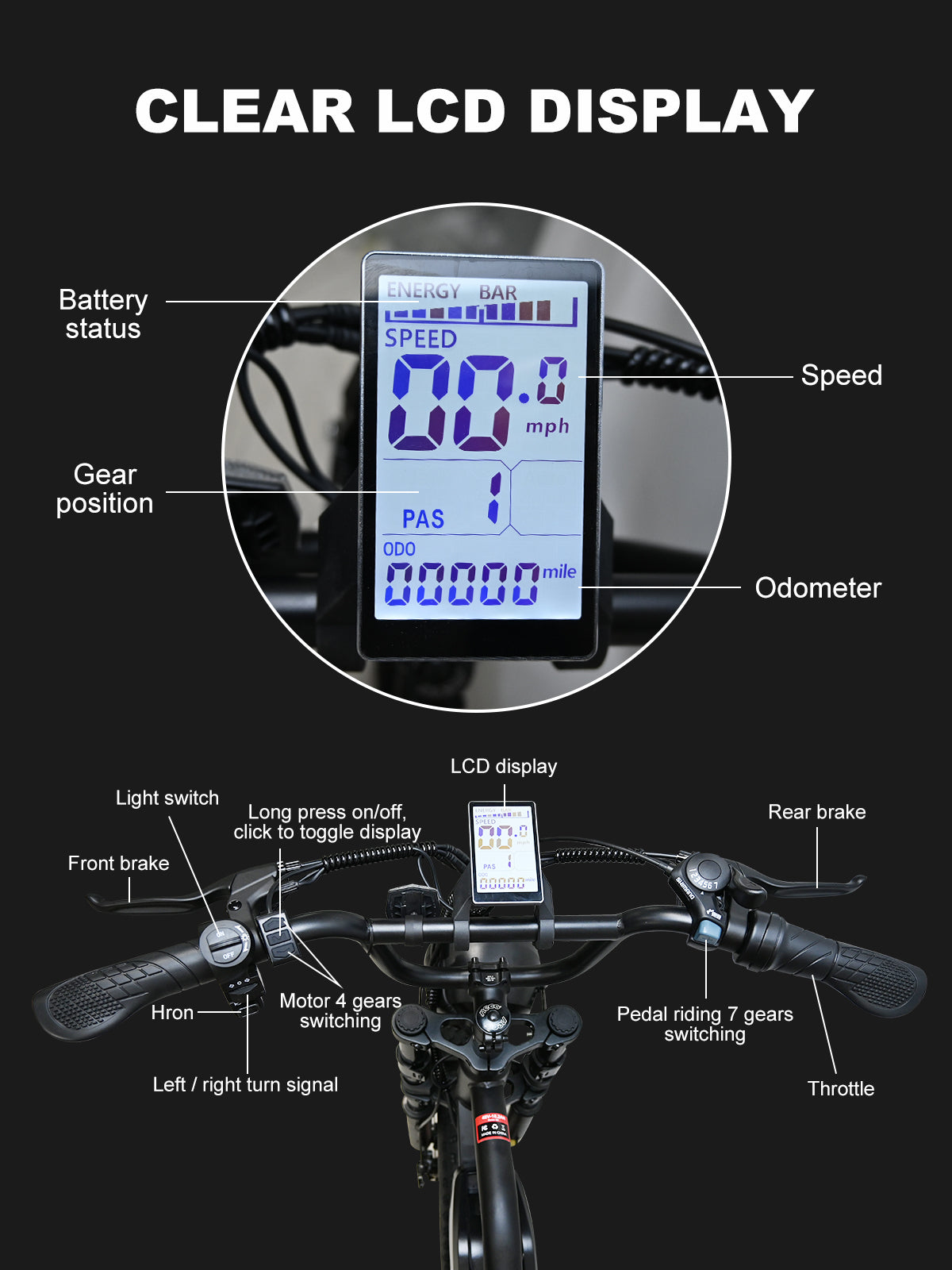 M3 - E-Bike BY Voltcycle - 1000W Electric Bike for Adults, 7 Speed Ebike with 26" Fat Tire, Max 30MPH & 50 Miles,