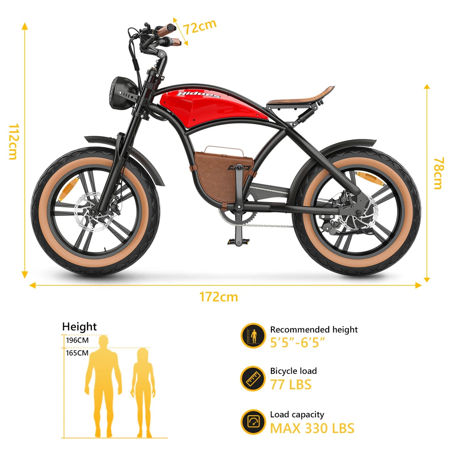10 Hidoes® B10 E-Bike Range: Up to 40 miles. Fat Tire 28 MPH CITY or  MOUNTAIN