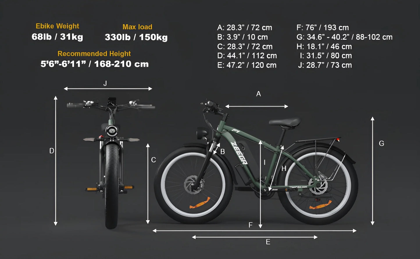 Zeegr F1 Electric Bike By BluVall - Fat Tire 26" 1000W 31mph 60Miles All-Terrain - Mountain