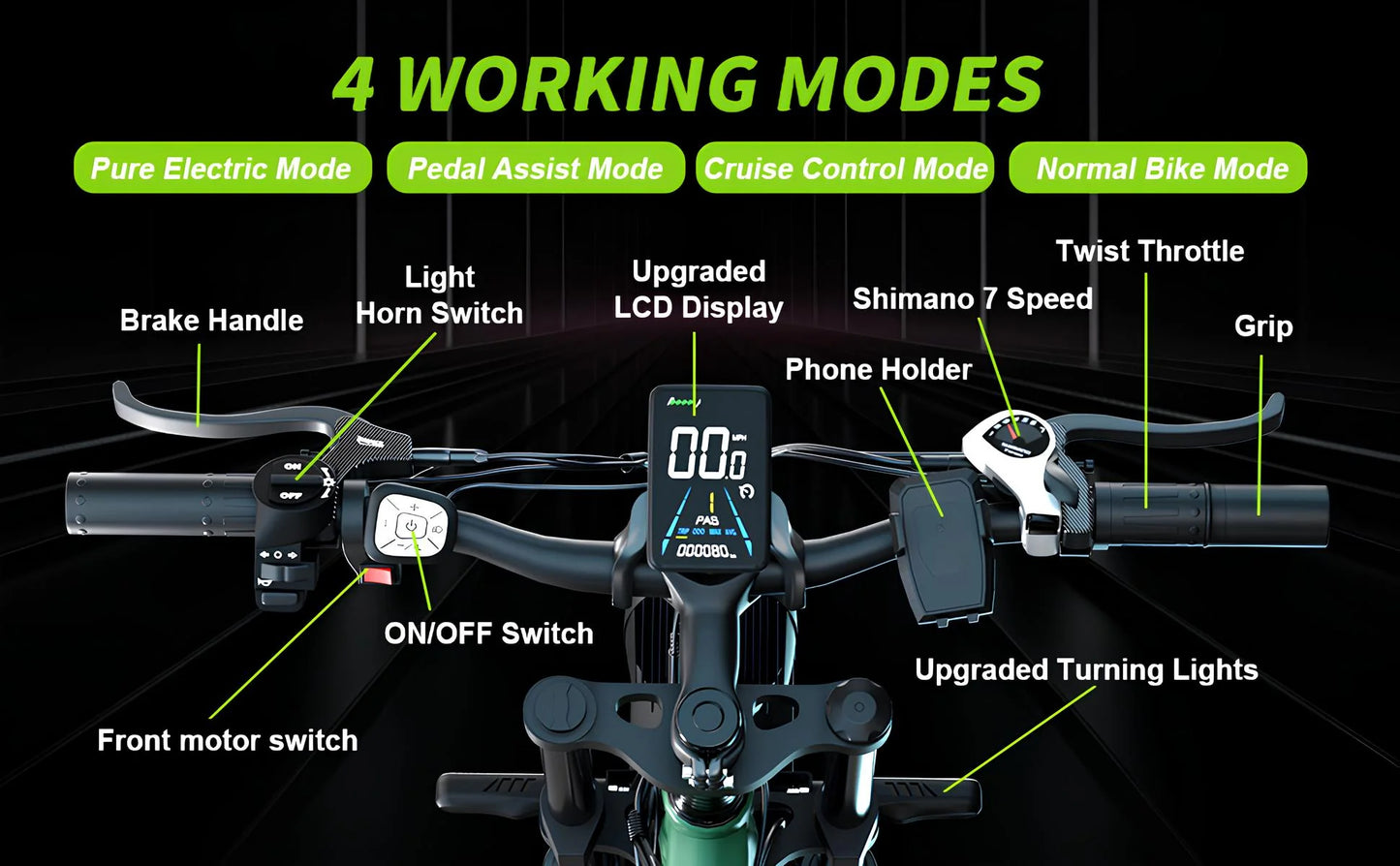 V1 Dual Motor E-Bike By Bluvall -  Full Suspension 35MPH 80 Miles Electric Bike