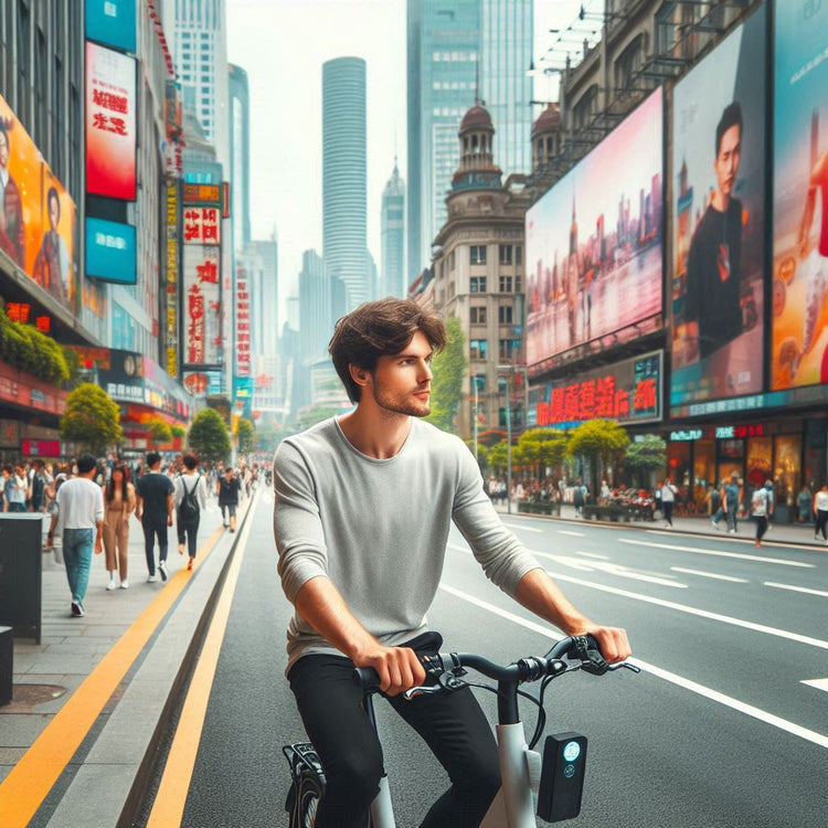 Riding an electric bike through the city