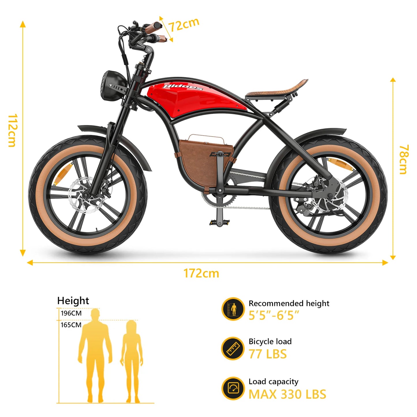 02 Hidoes® B10 E-Bike Range: Up to 40 miles. Fat Tire 28 MPH CITY or  MOUNTAIN