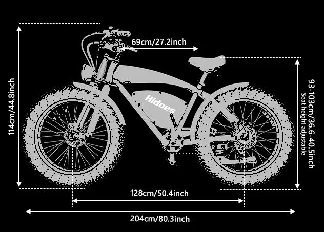 B3 Electric Bike, Retro Fat Tire E-Bike By Hidoes®  - 1200Watt 48Volt 18.2Amps Battery, 60 Miles  Long Range