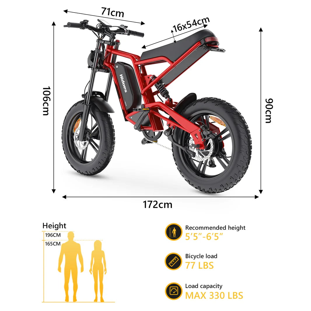 B6 1200W E-Bike by Hidoes® , 20"x4" Fat Tire eBike, 48V 15Ah Battery