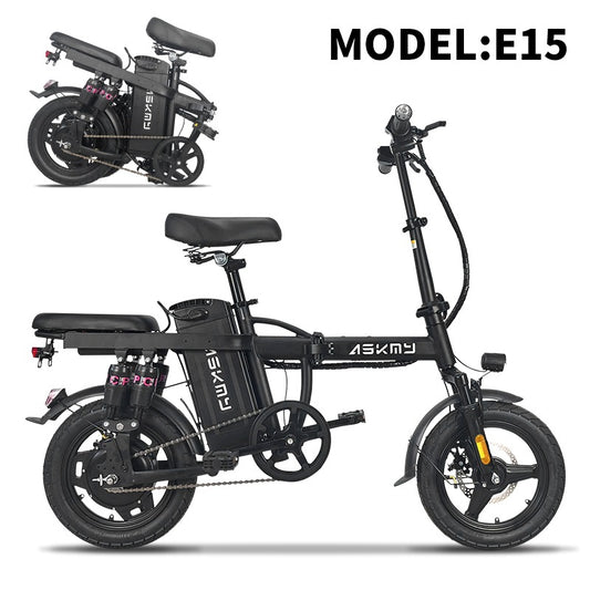 E15 E-BIKE by ASKMY - Foldable Electric Bike for Adults 48V 350W Removable Battery, 15 MPH - Weight Capacity 220