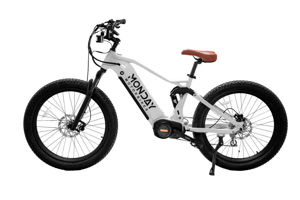 Electric bike with 'MONDAY' branding on a white background